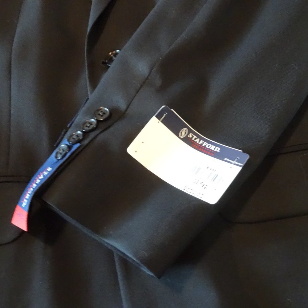 NEW Stafford Mens Classic BLACK Wool pleat Front 2 Pc Suit 38R Jacket 32x32 Pant - Picture 8 of 8